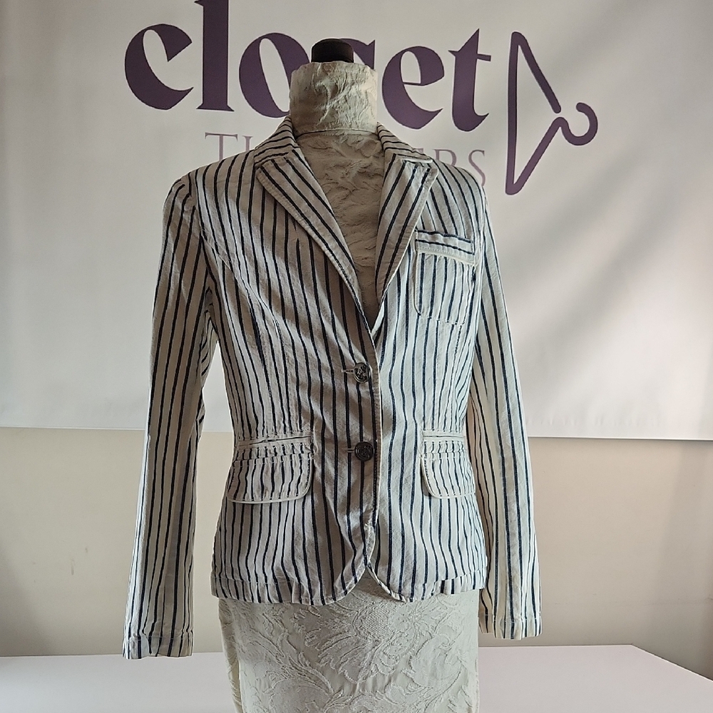 Caribbean Joe Black and White Striped Blazer